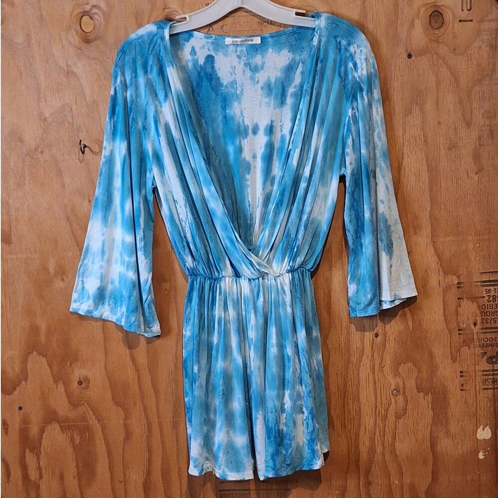 Enti Clothing Shirt Women's Medium Turquoise White Tie Dye Bohemian Boho Hippie